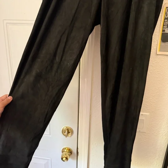 RAQUEL ALLEGRA black silk mixed media knit slim straight leg pull on pants - Picture 2 of 6